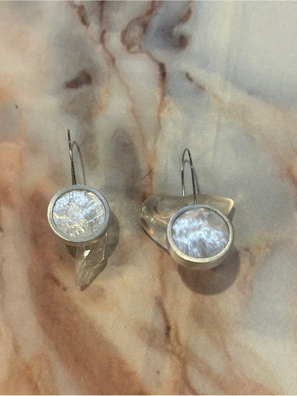 Silver Mother-of-Pearl Drop Earrings - White